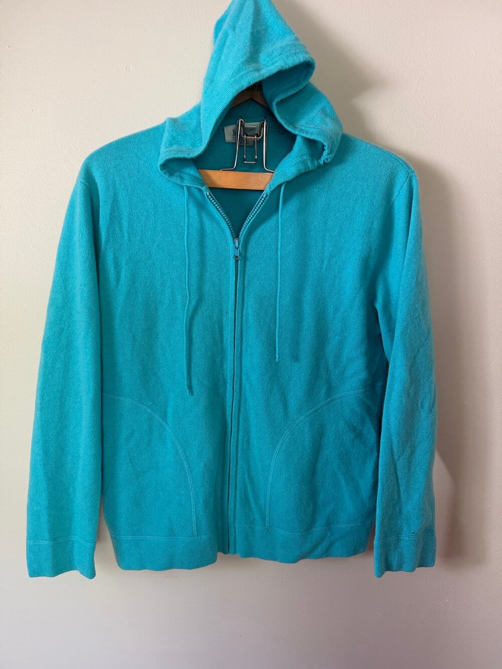 Neiman Marcus hooded cashmere zip up sweater size small teal
